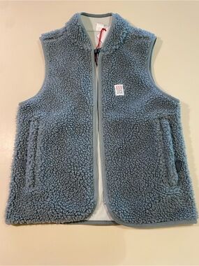 Topo Designs Slate Blue Sherpa reversible Fleece Vest.